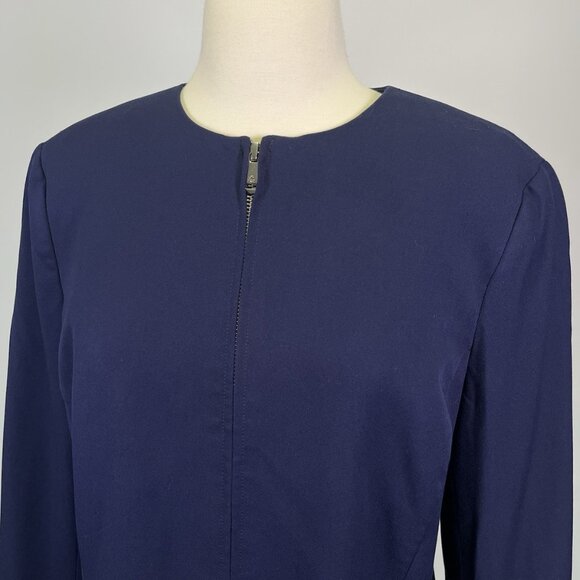 Lauren Ralph Lauren Blazer Jacket Zip Up Twill Navy Blue Career Business Sz 10 - Picture 2 of 9